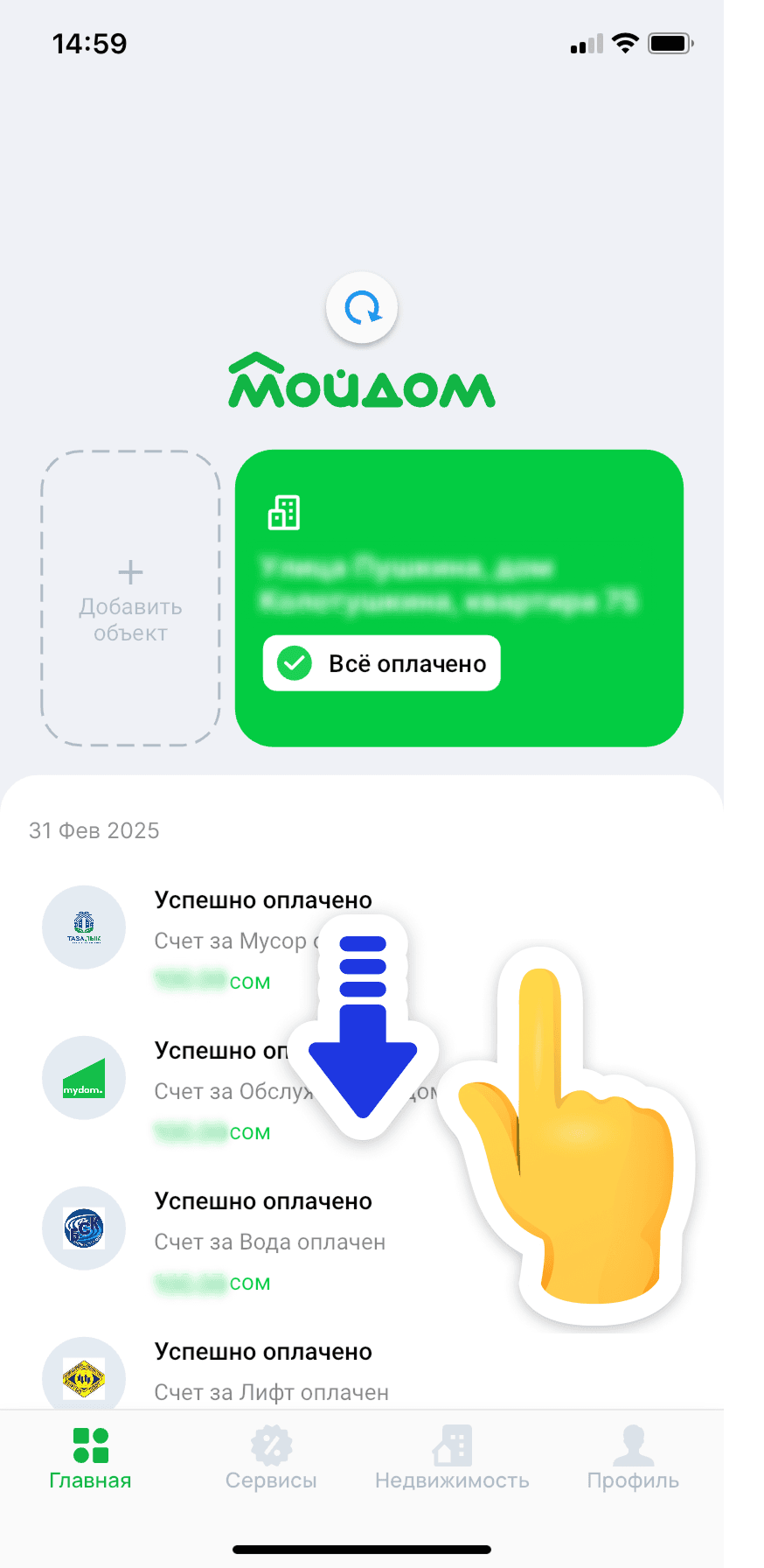 Checking payment status in the "MyDom" app